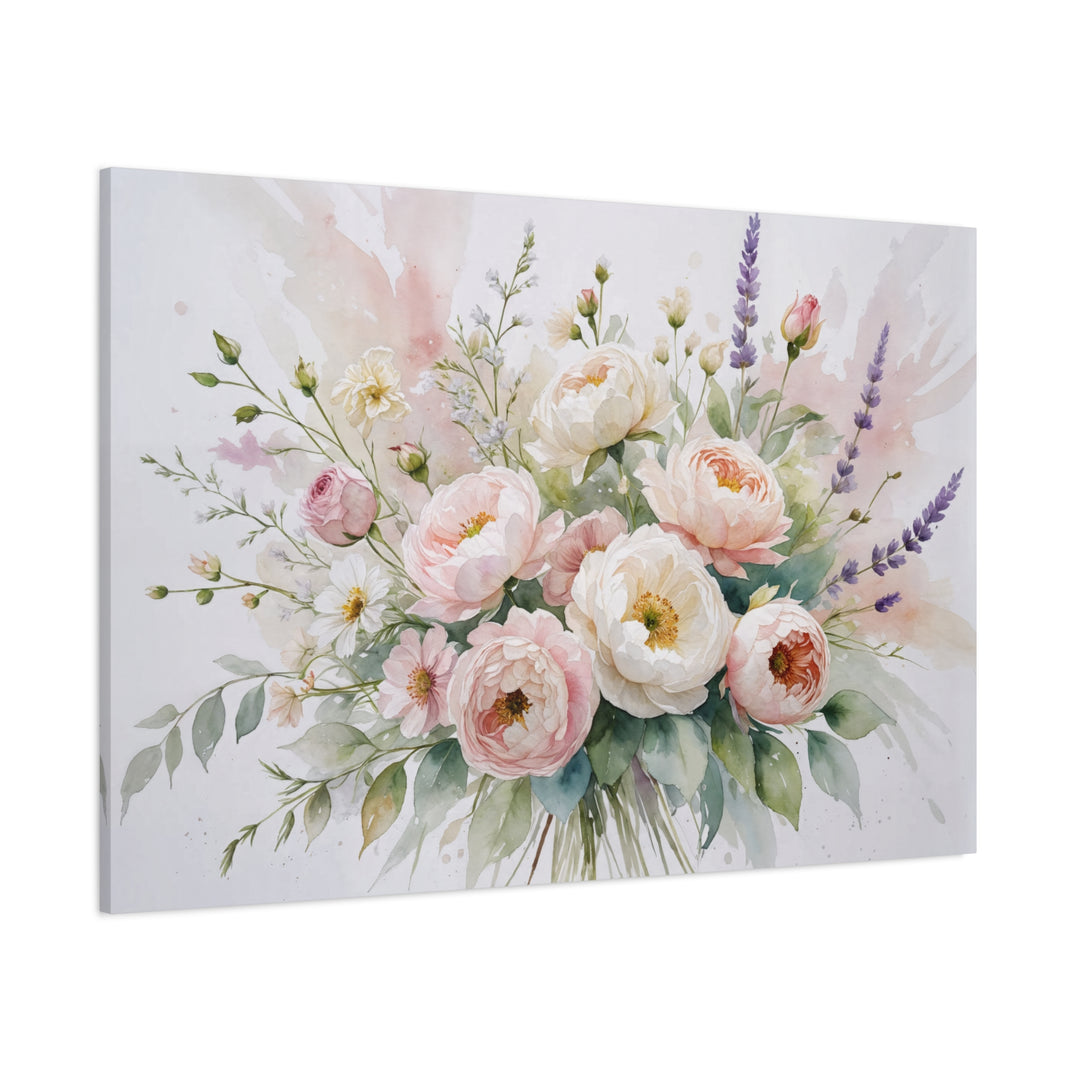 Floral Canvas Wall Art - Elegant Peony and Lavender Design