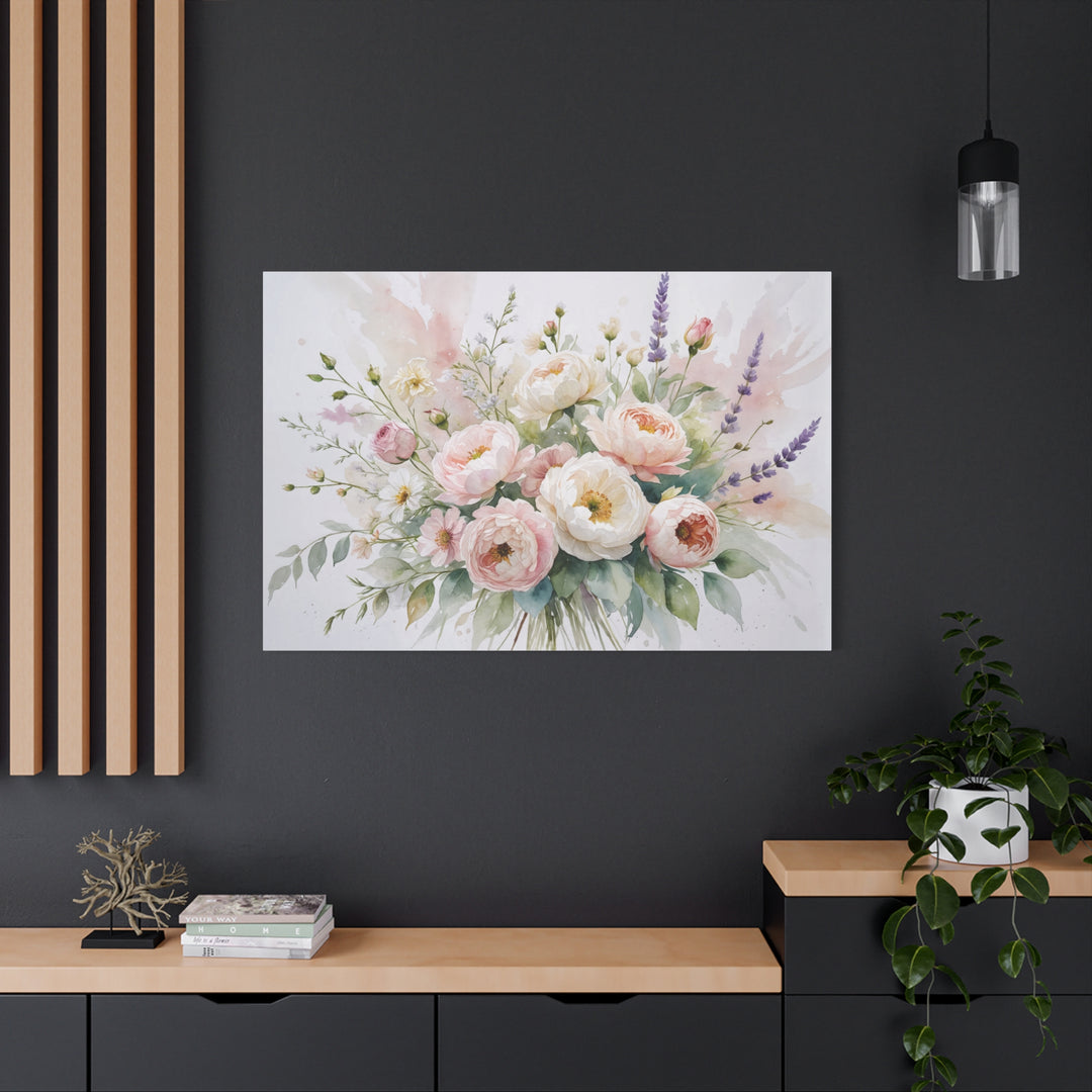 Floral Canvas Wall Art - Elegant Peony and Lavender Design