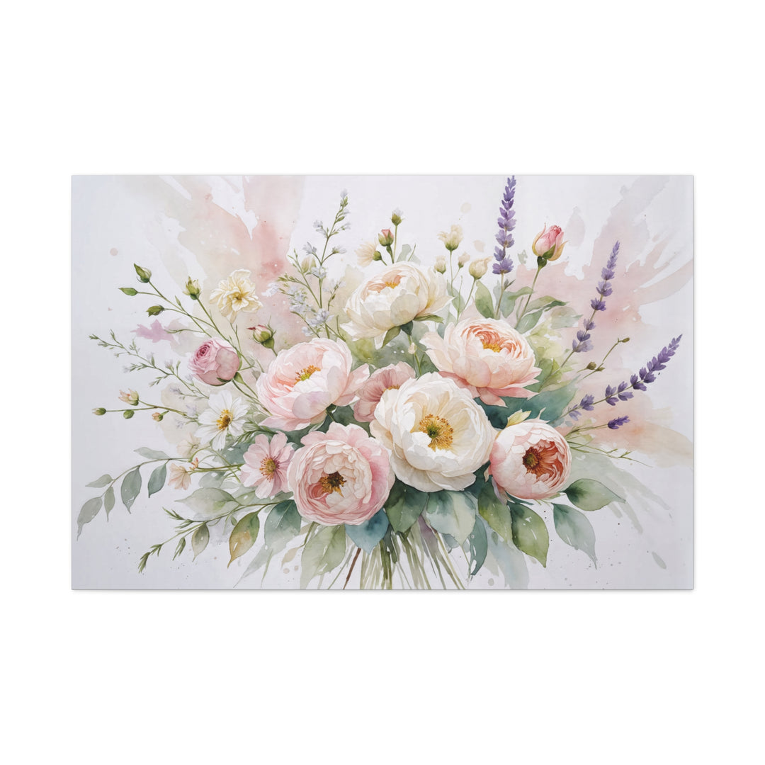 Floral Canvas Wall Art - Elegant Peony and Lavender Design