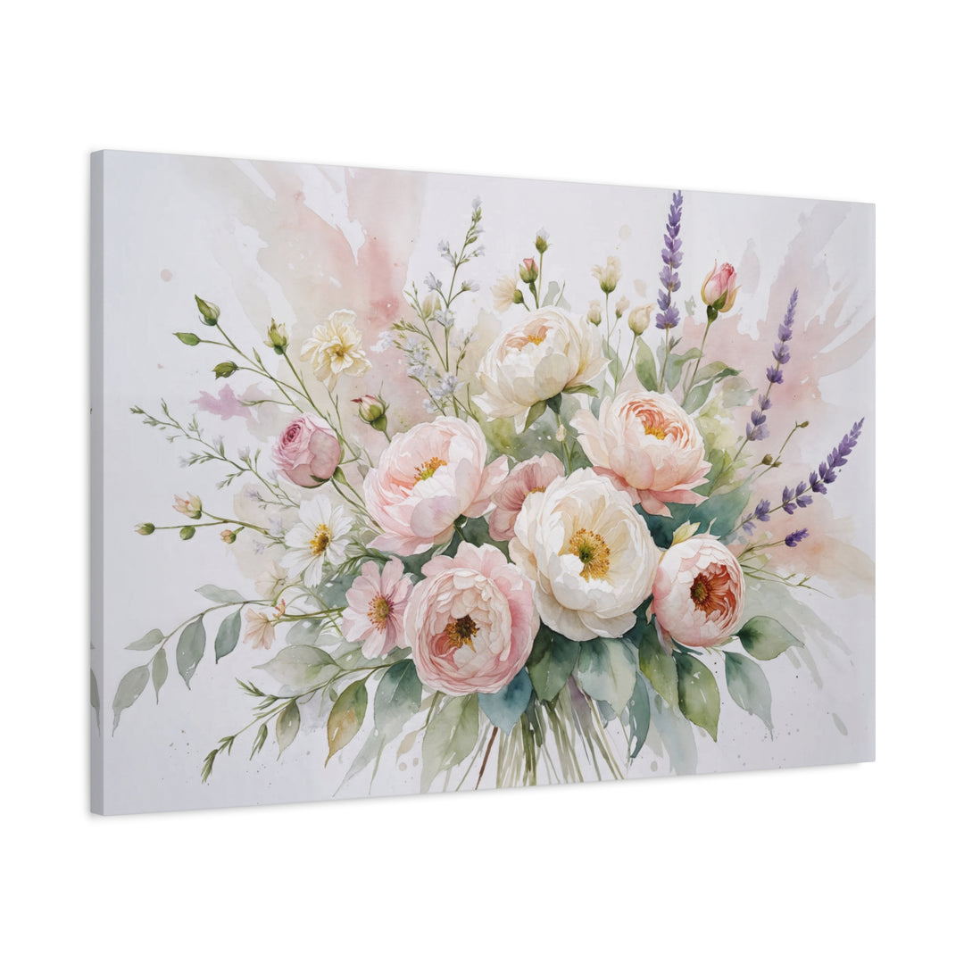 Floral Canvas Wall Art - Elegant Peony and Lavender Design