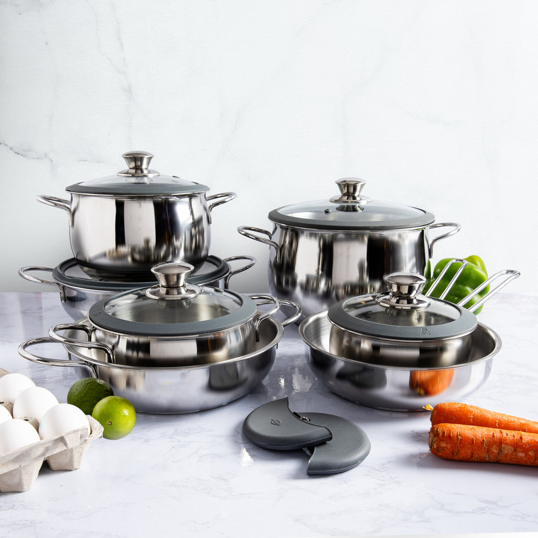 Luna 12-piece Stainless Steel Cookware Set-glass lid