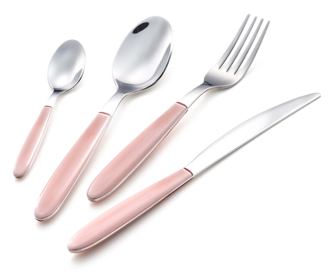 Nilu Italian Stainless Steel 24 Piece Flatware Set - Service for 6 - Pink Handle - Arimi Home & Kitchen