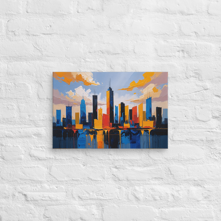 Vibrant Abstract Cityscape Wall Art – Textured Modern Painting in Blue, Orange & Red
