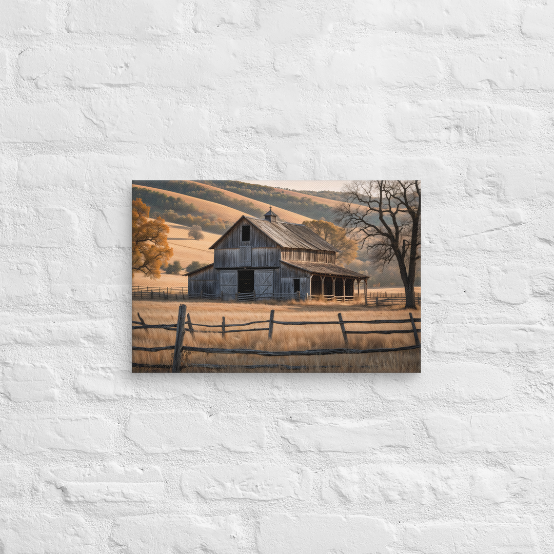 Rustic Old Barn in Countryside Landscape – Vintage Farm Wall Art Print