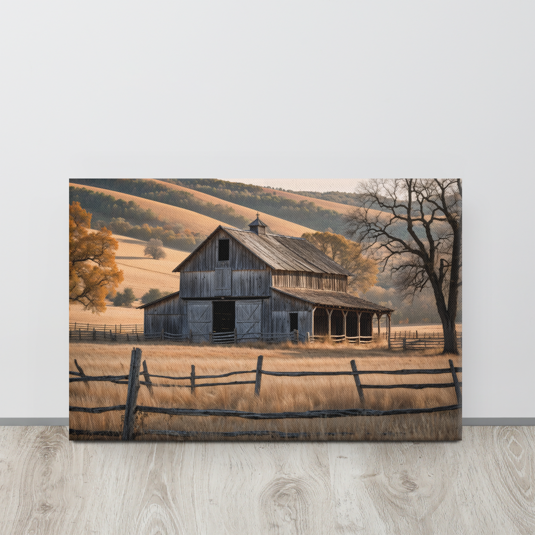 Rustic Old Barn in Countryside Landscape – Vintage Farm Wall Art Print