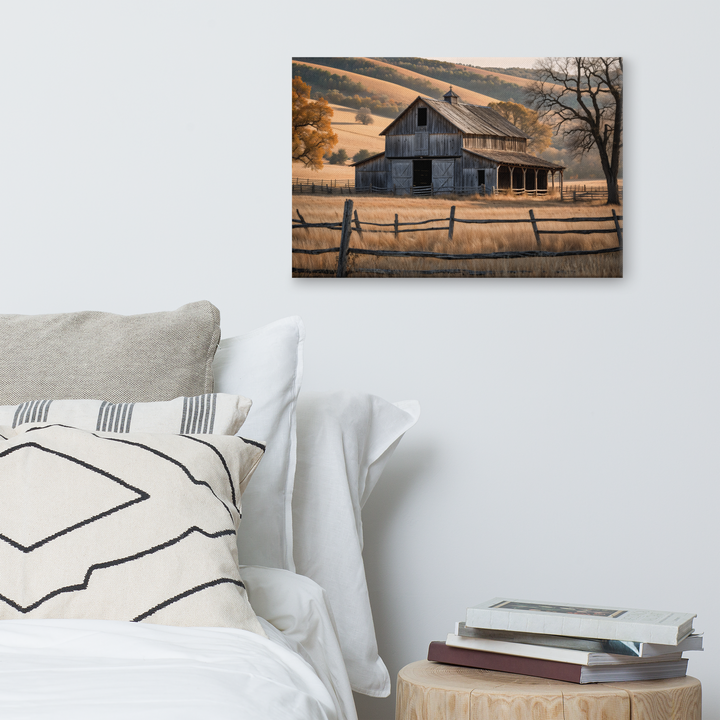 Rustic Old Barn in Countryside Landscape – Vintage Farm Wall Art Print