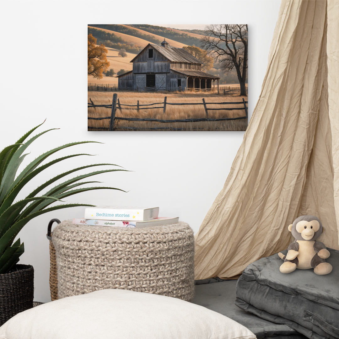 Rustic Old Barn in Countryside Landscape – Vintage Farm Wall Art Print