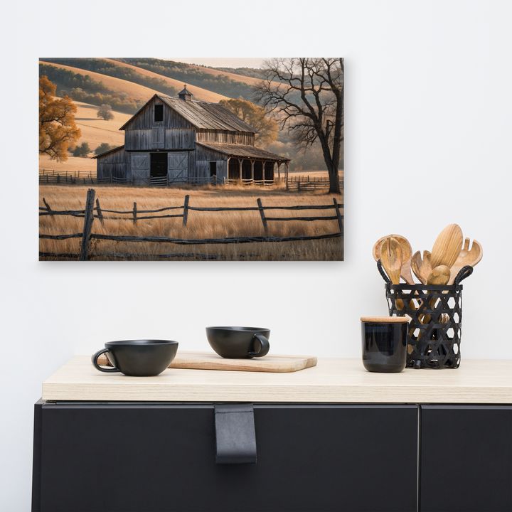 Rustic Old Barn in Countryside Landscape – Vintage Farm Wall Art Print