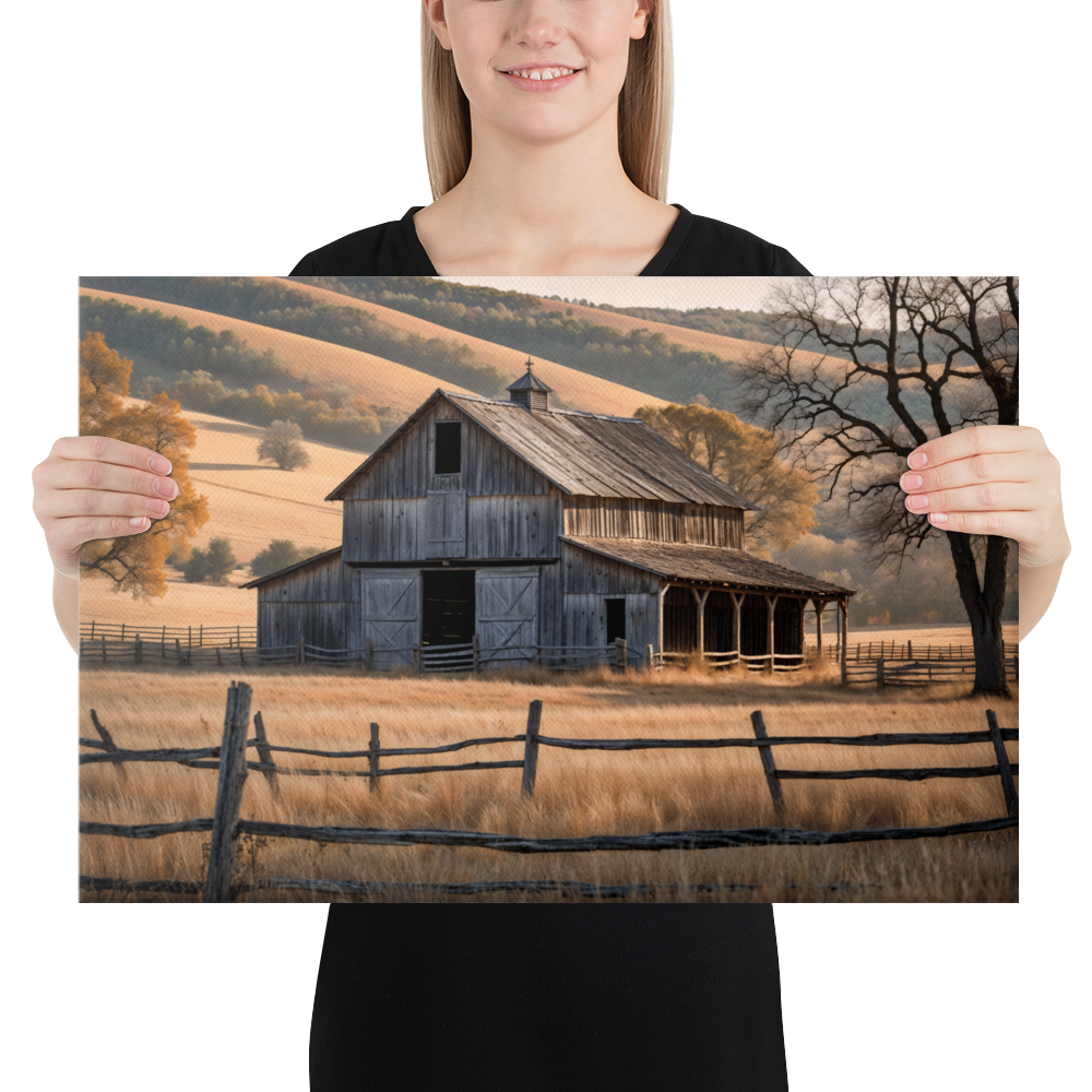 Rustic Old Barn in Countryside Landscape – Vintage Farm Wall Art Print