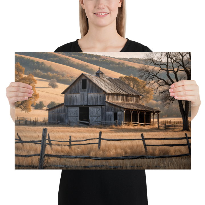 Rustic Old Barn in Countryside Landscape – Vintage Farm Wall Art Print