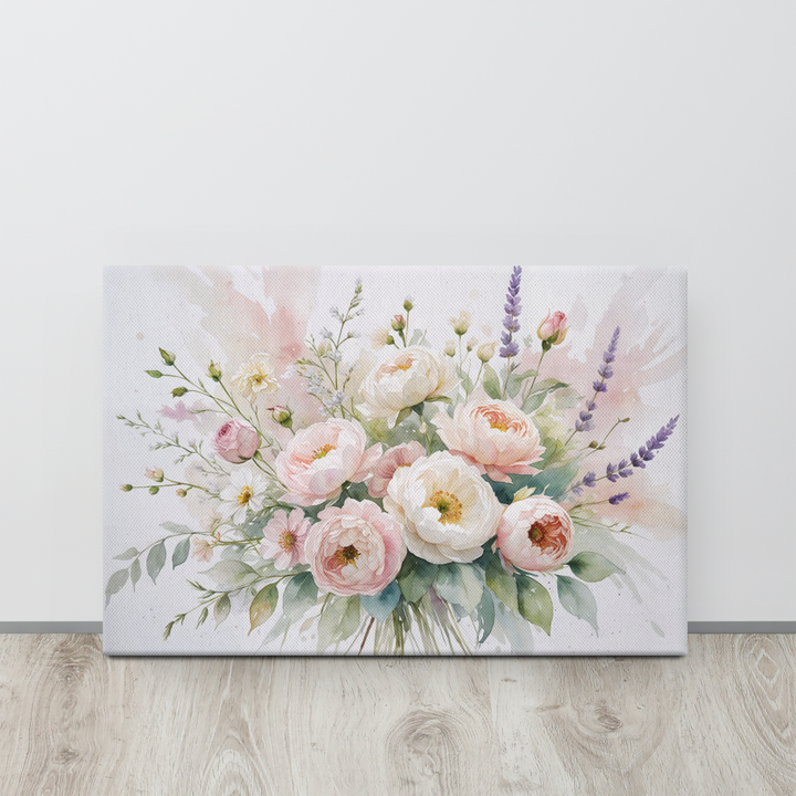 Floral Canvas Wall Art - Elegant Peony and Lavender Design