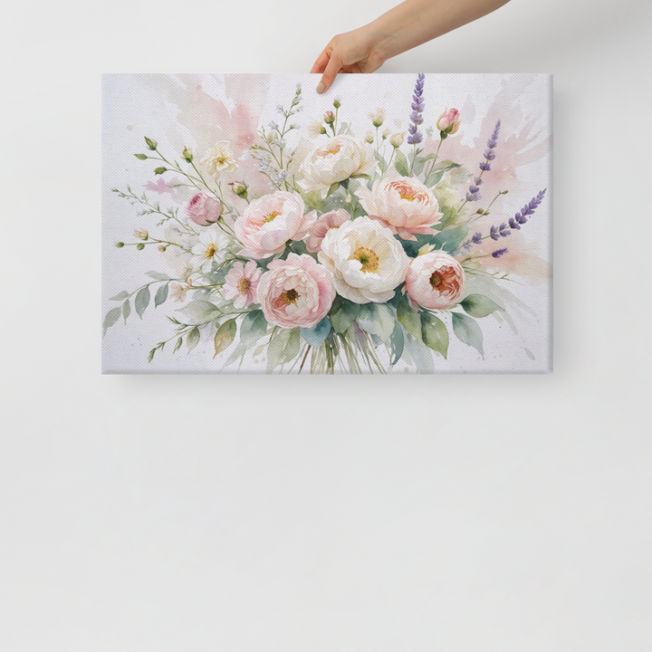 Floral Canvas Wall Art - Elegant Peony and Lavender Design