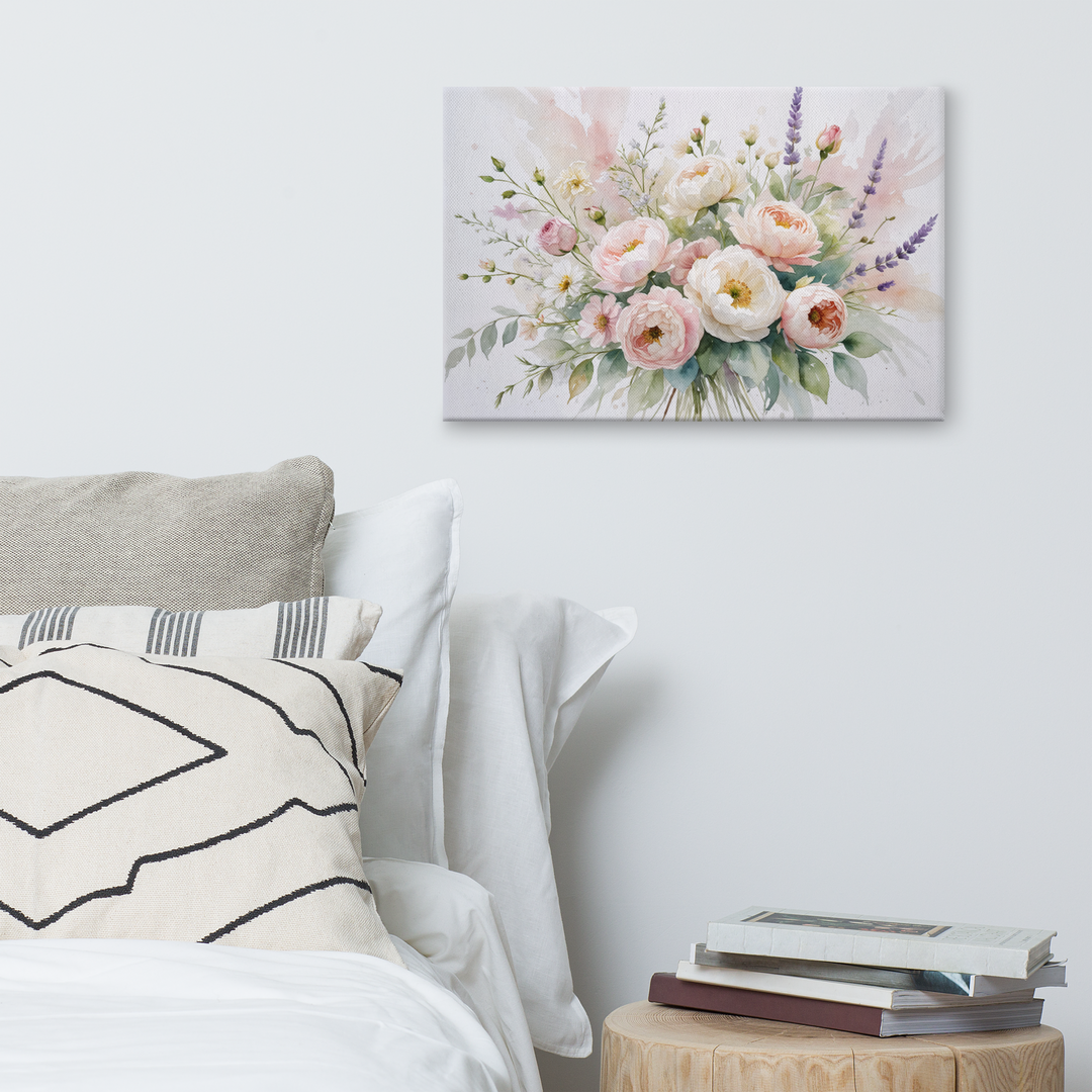 Floral Canvas Wall Art - Elegant Peony and Lavender Design