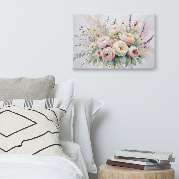 Floral Canvas Wall Art - Elegant Peony and Lavender Design