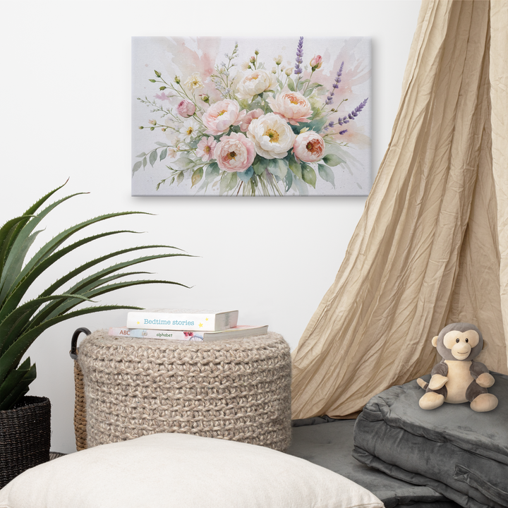 Floral Canvas Wall Art - Elegant Peony and Lavender Design