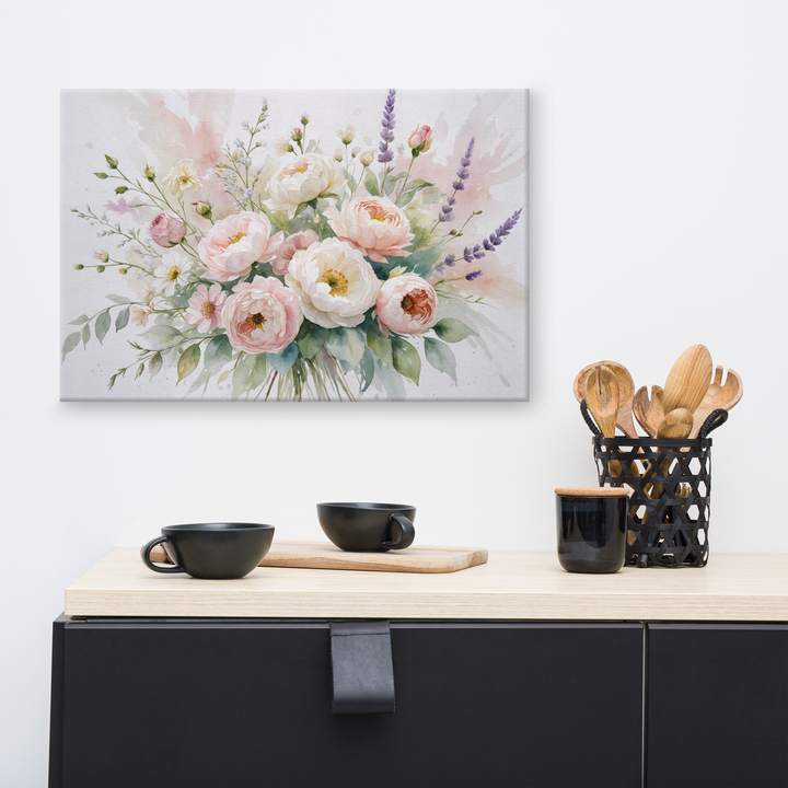Floral Canvas Wall Art - Elegant Peony and Lavender Design