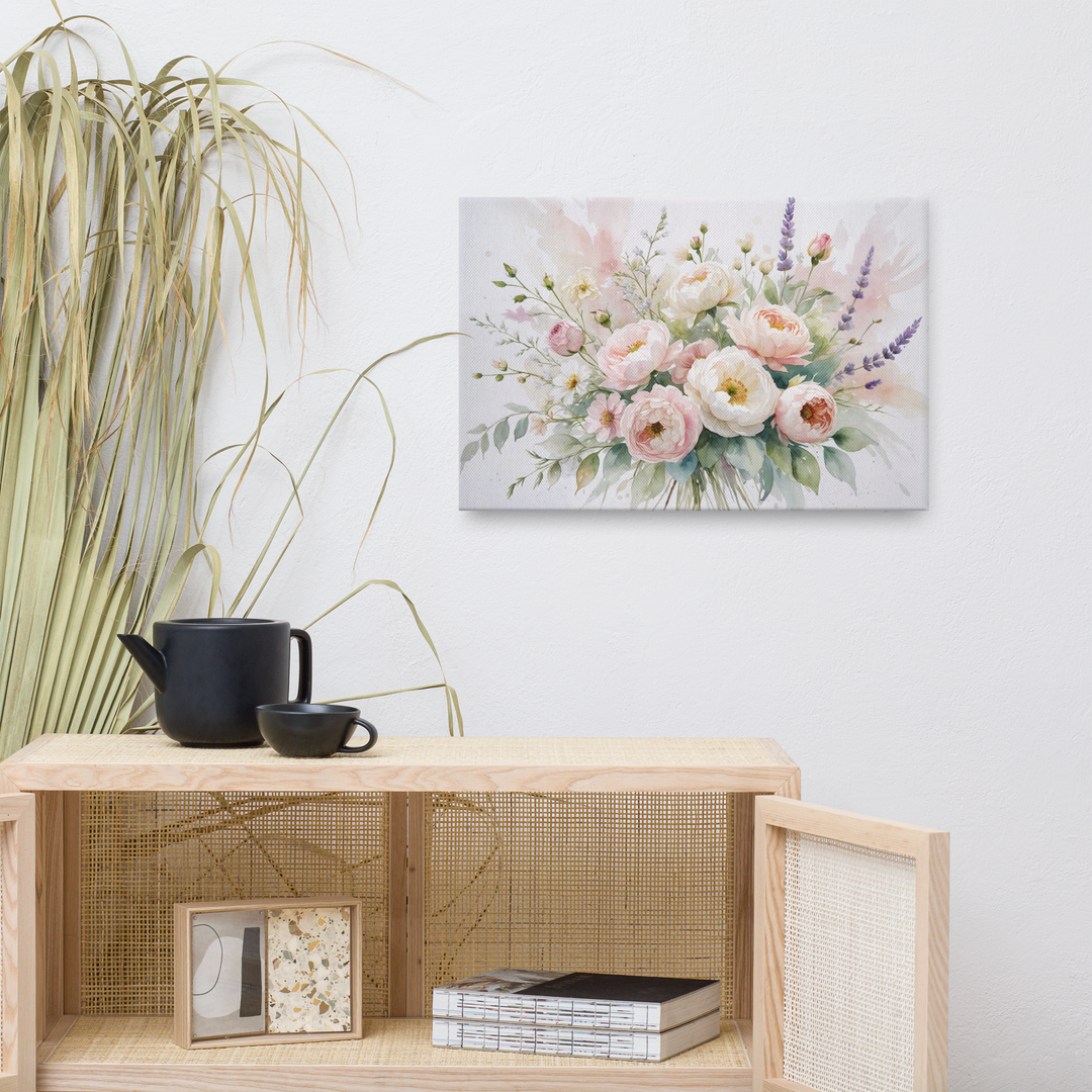 Floral Canvas Wall Art - Elegant Peony and Lavender Design