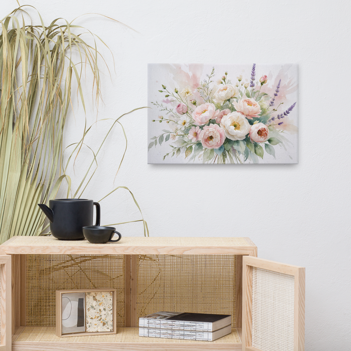 Floral Canvas Wall Art - Elegant Peony and Lavender Design
