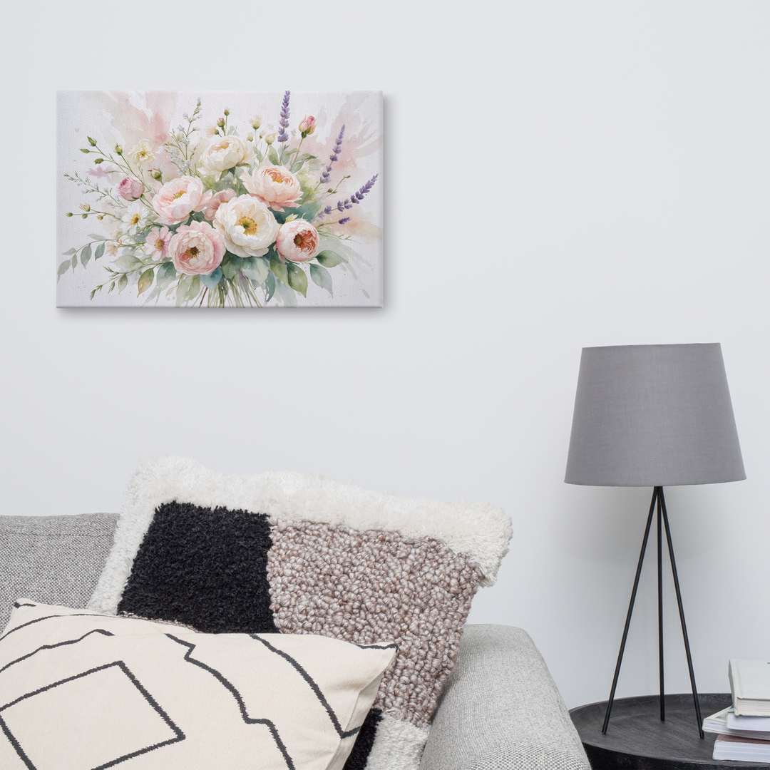 Floral Canvas Wall Art - Elegant Peony and Lavender Design