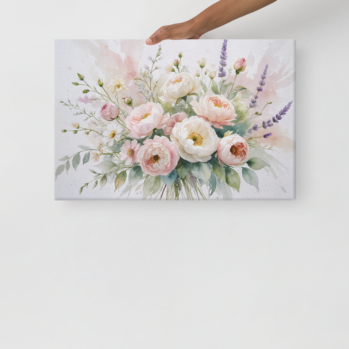 Floral Canvas Wall Art - Elegant Peony and Lavender Design