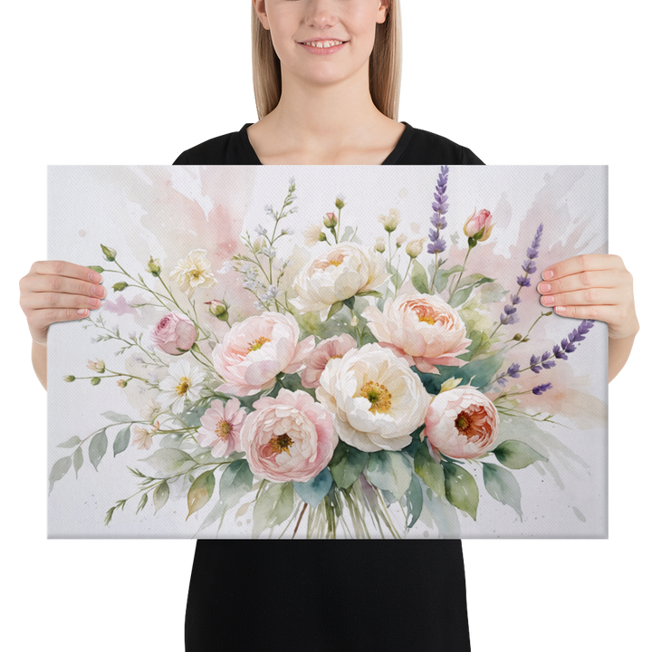 Floral Canvas Wall Art - Elegant Peony and Lavender Design