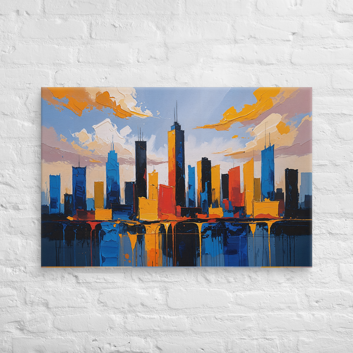 Vibrant Abstract Cityscape Wall Art – Textured Modern Painting in Blue, Orange & Red