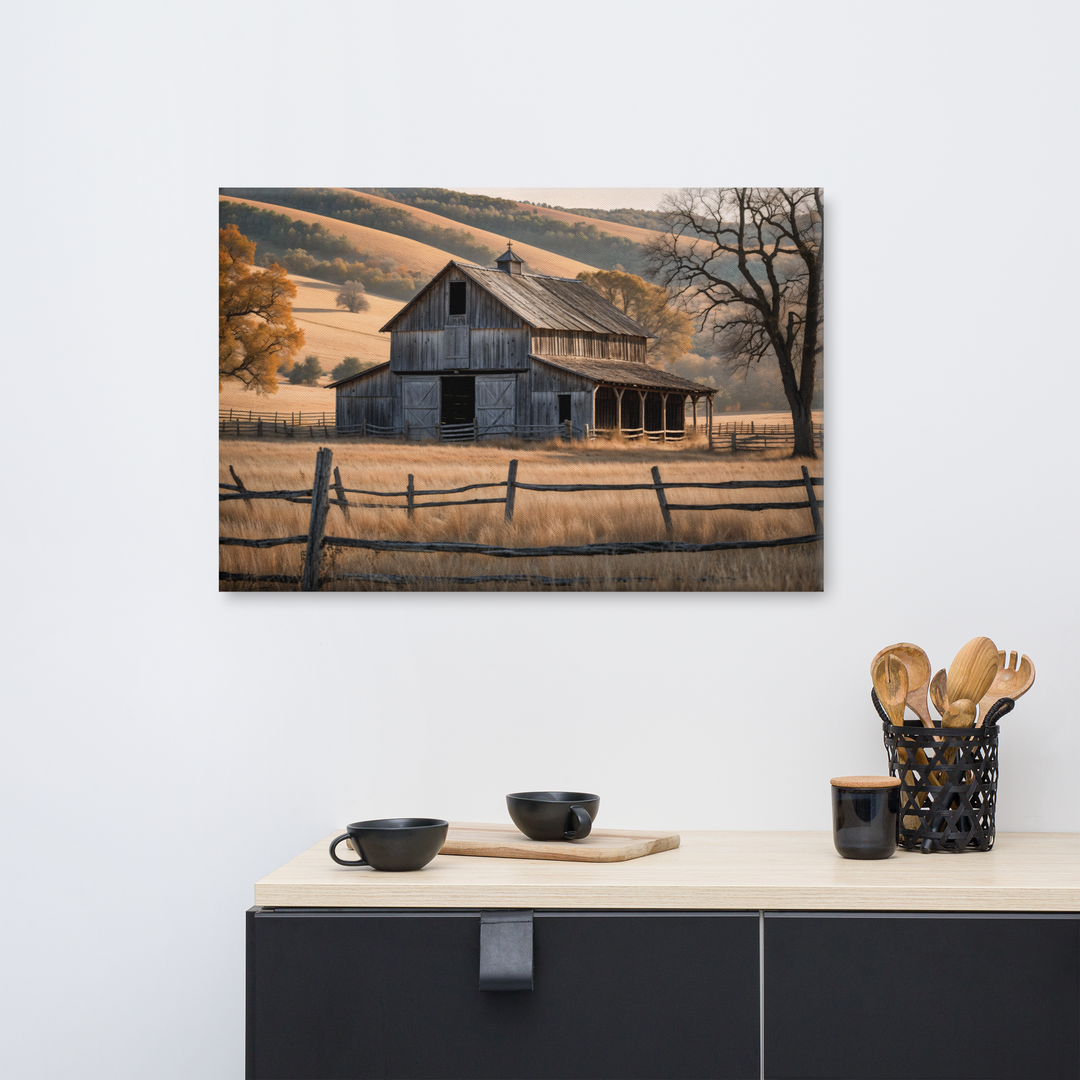 Rustic Old Barn in Countryside Landscape – Vintage Farm Wall Art Print