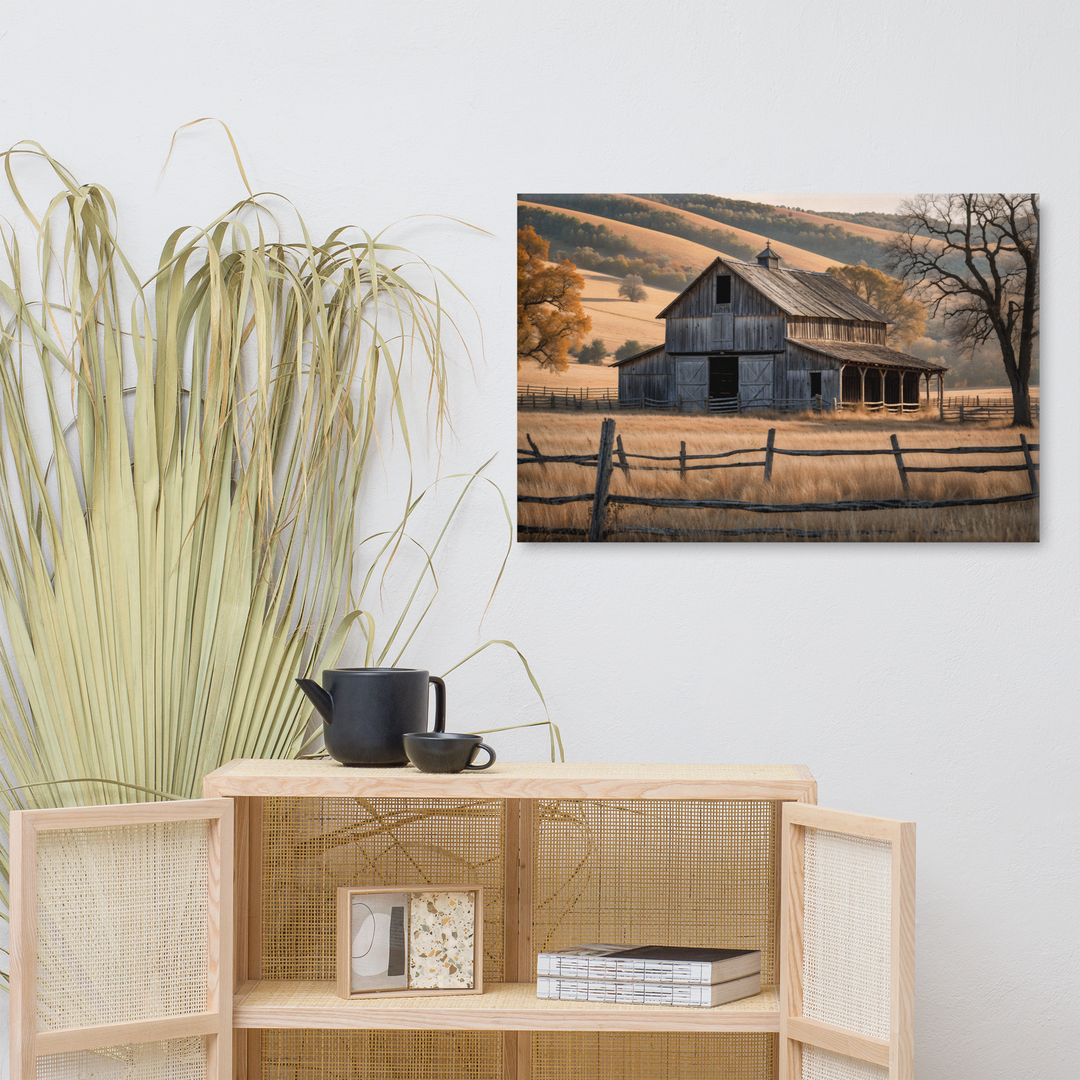 Rustic Old Barn in Countryside Landscape – Vintage Farm Wall Art Print