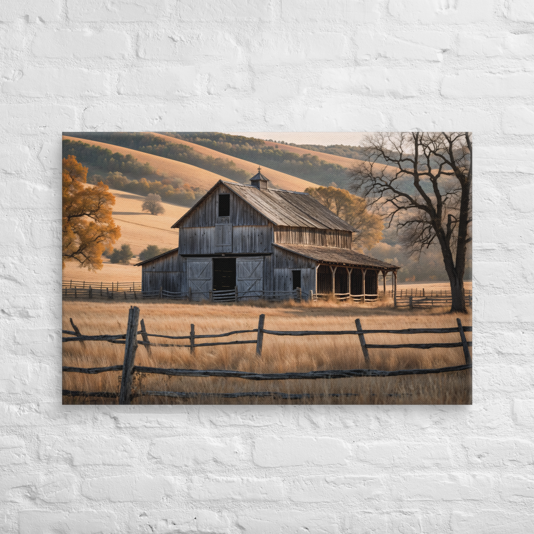 Rustic Old Barn in Countryside Landscape – Vintage Farm Wall Art Print