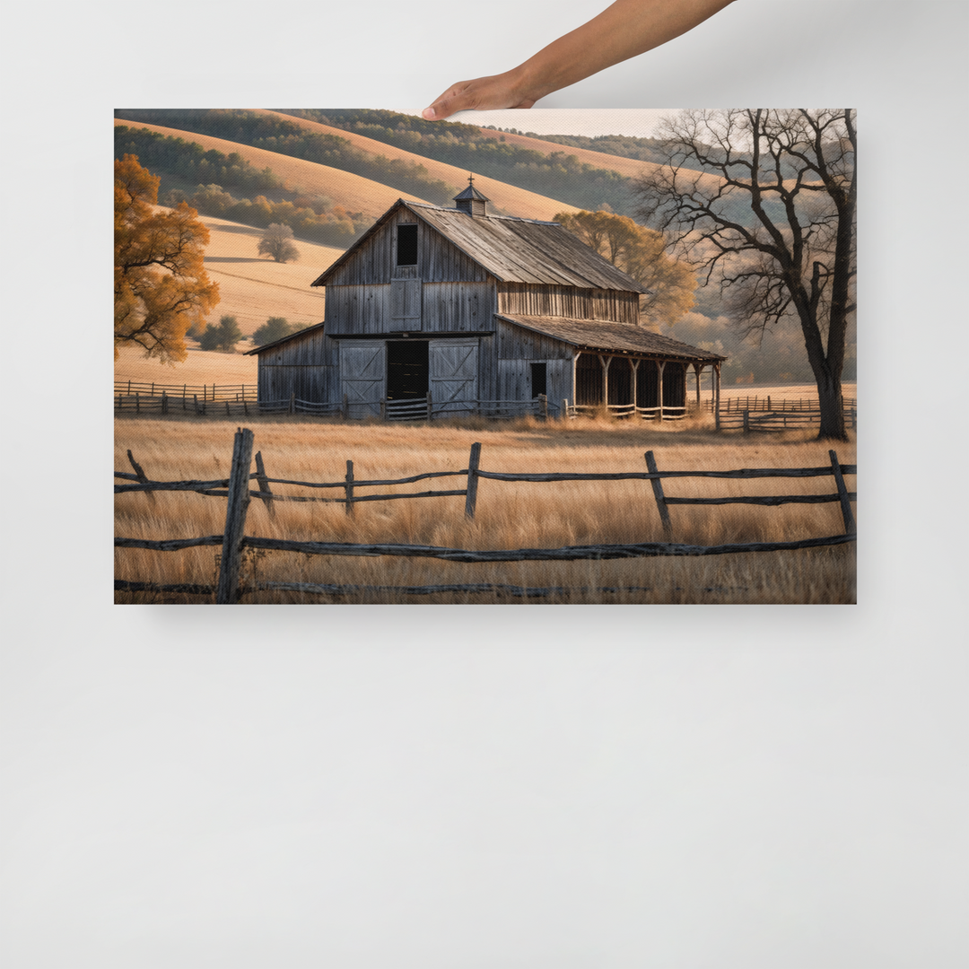 Rustic Old Barn in Countryside Landscape – Vintage Farm Wall Art Print