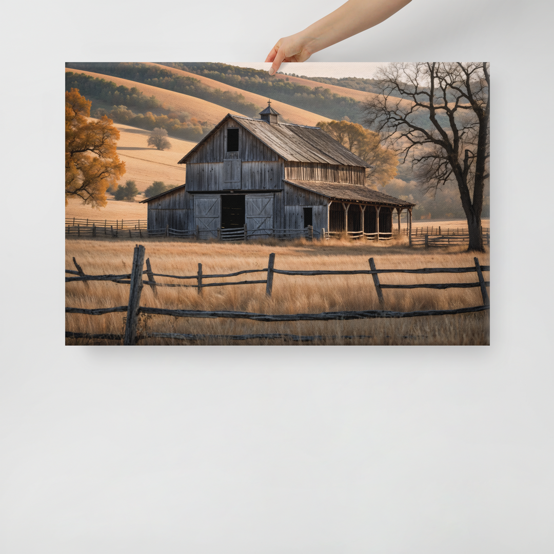Rustic Old Barn in Countryside Landscape – Vintage Farm Wall Art Print