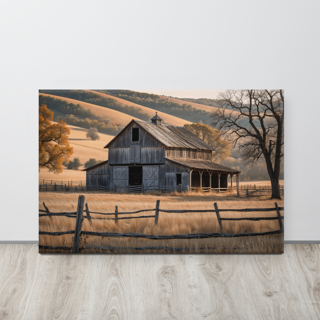 Rustic Old Barn in Countryside Landscape – Vintage Farm Wall Art Print