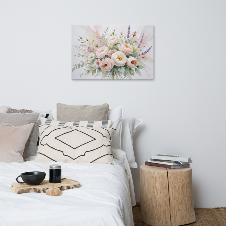 Floral Canvas Wall Art - Elegant Peony and Lavender Design
