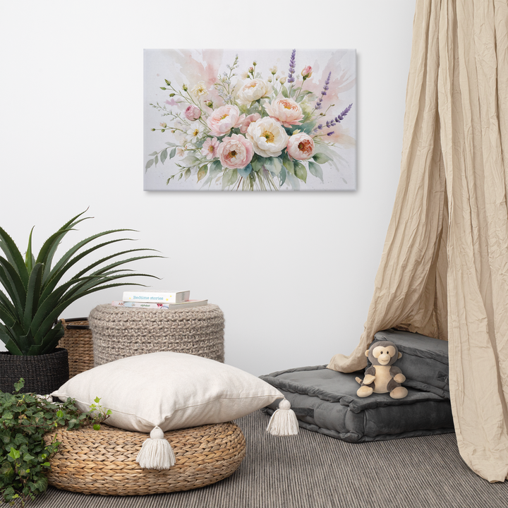 Floral Canvas Wall Art - Elegant Peony and Lavender Design