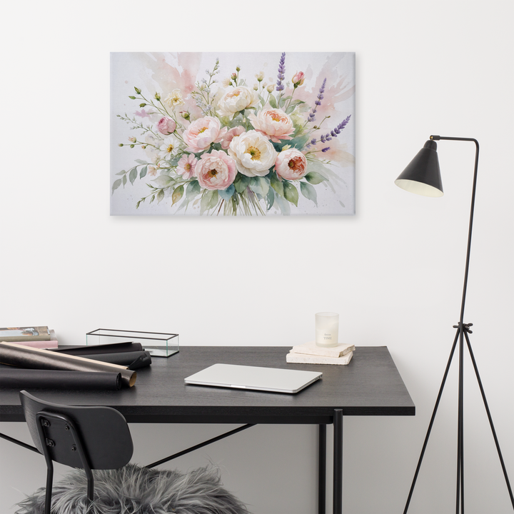 Floral Canvas Wall Art - Elegant Peony and Lavender Design