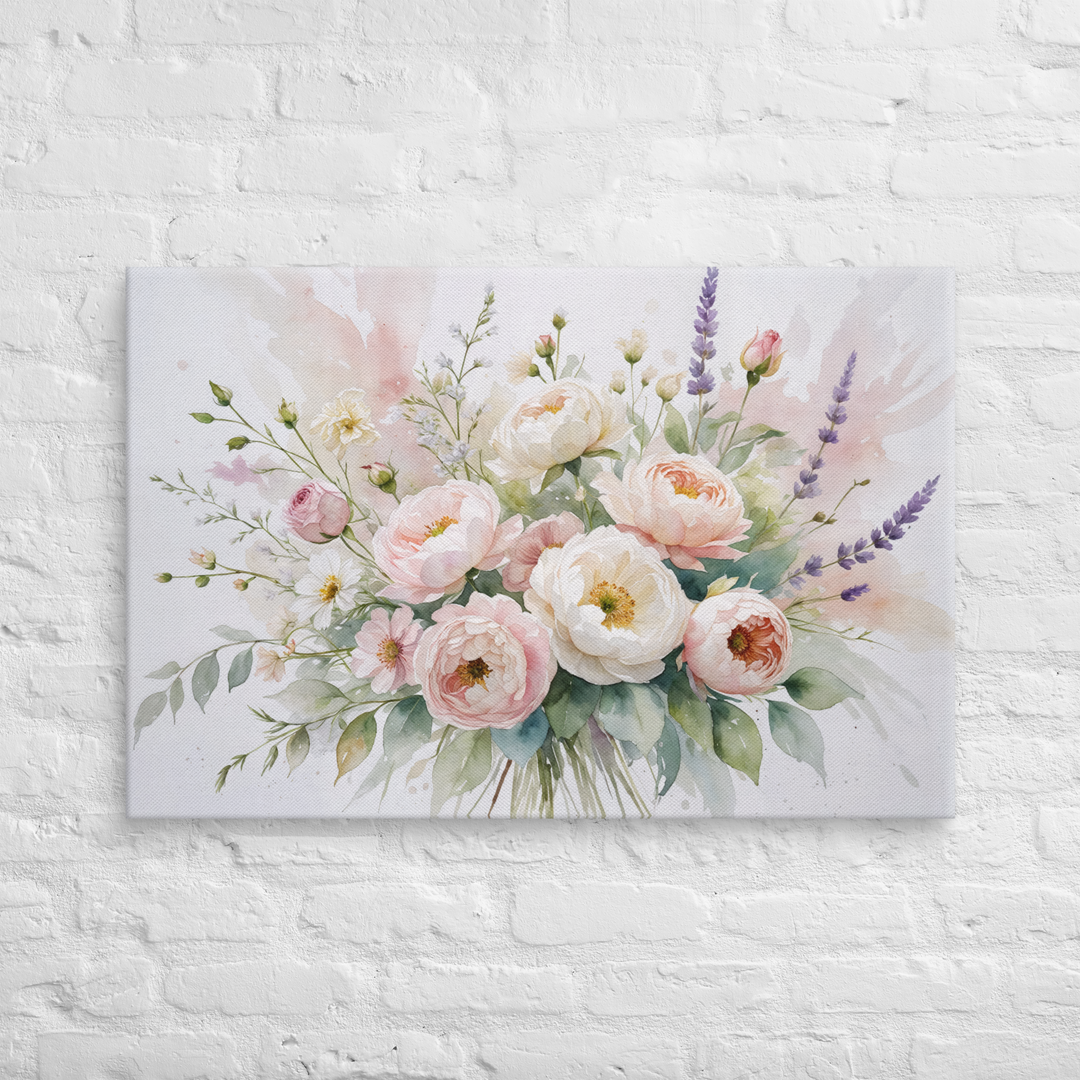 Floral Canvas Wall Art - Elegant Peony and Lavender Design