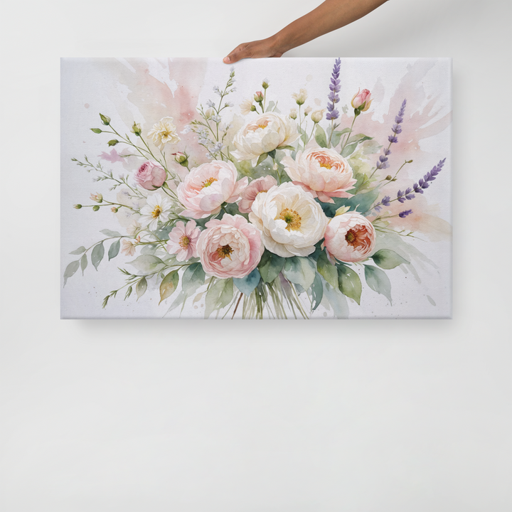 Floral Canvas Wall Art - Elegant Peony and Lavender Design