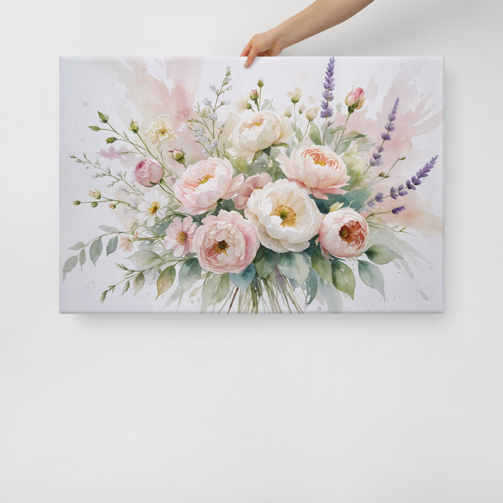 Floral Canvas Wall Art - Elegant Peony and Lavender Design