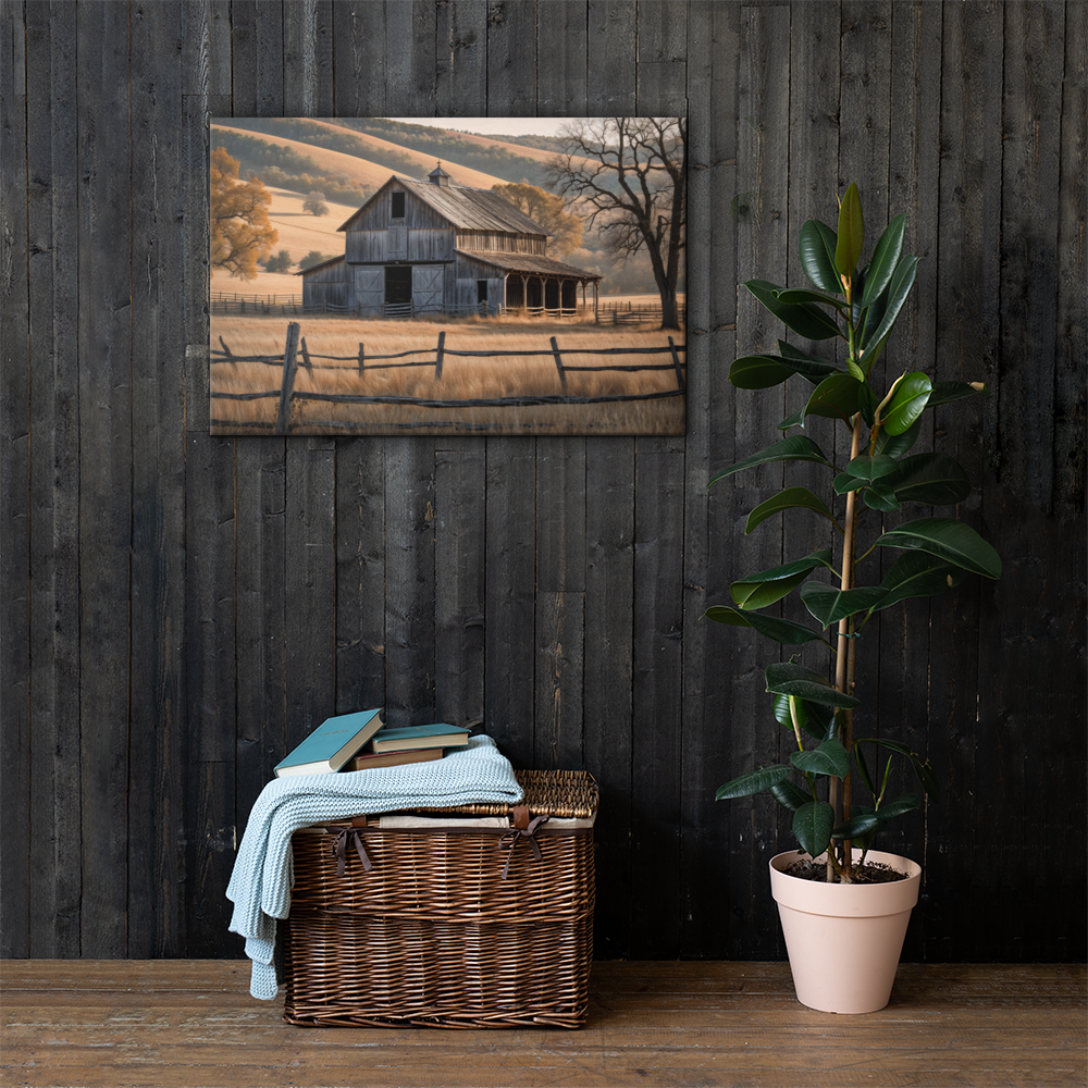 Rustic Old Barn in Countryside Landscape – Vintage Farm Wall Art Print