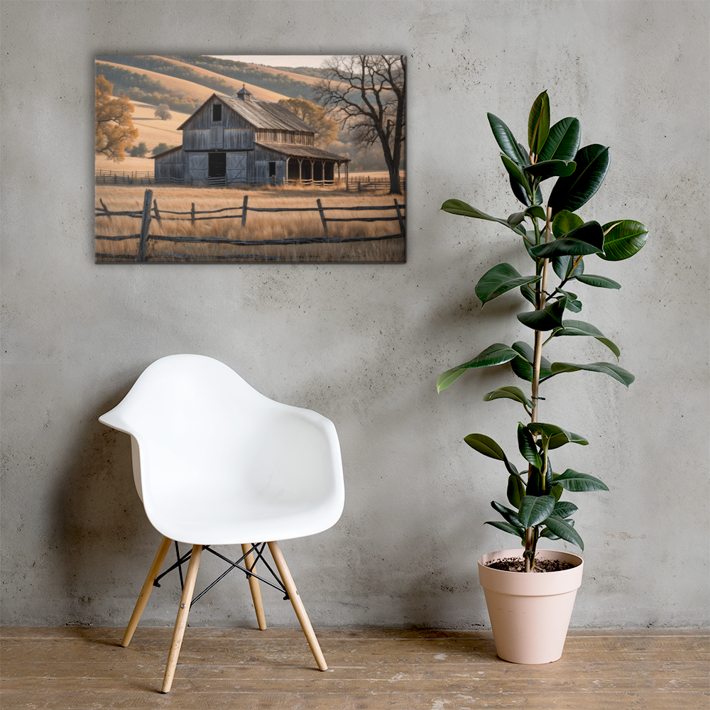 Rustic Old Barn in Countryside Landscape – Vintage Farm Wall Art Print