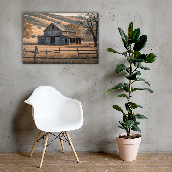 Rustic Old Barn in Countryside Landscape – Vintage Farm Wall Art Print