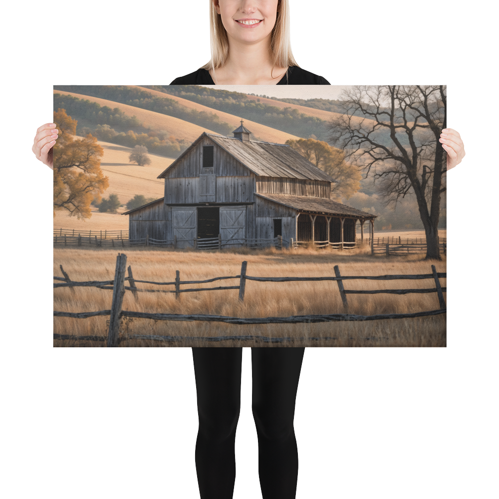 Rustic Old Barn in Countryside Landscape – Vintage Farm Wall Art Print