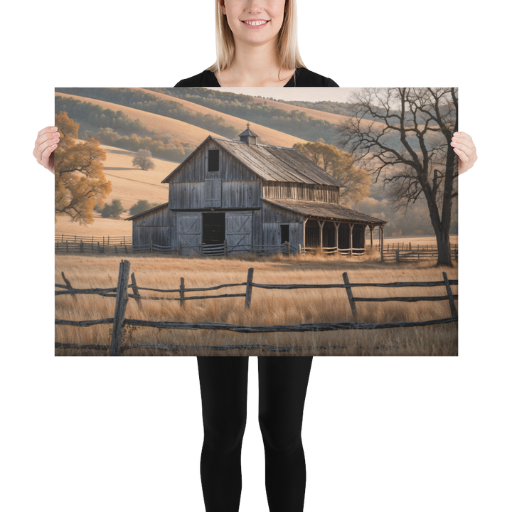 Rustic Old Barn in Countryside Landscape – Vintage Farm Wall Art Print