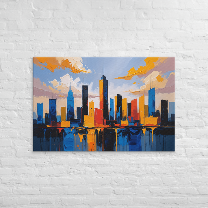 Vibrant Abstract Cityscape Wall Art – Textured Modern Painting in Blue, Orange & Red