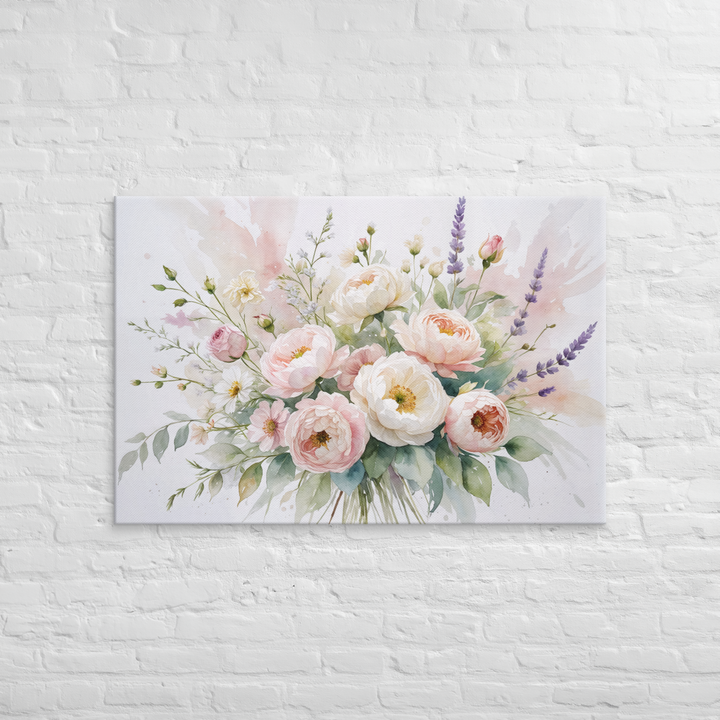 Floral Canvas Wall Art - Elegant Peony and Lavender Design