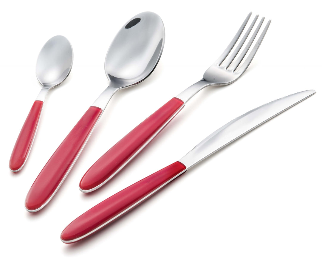 Nilu Italian Stainless Steel 24 Piece Flatware Set - Service for 6 - Red Handle - Arimi Home & Kitchen